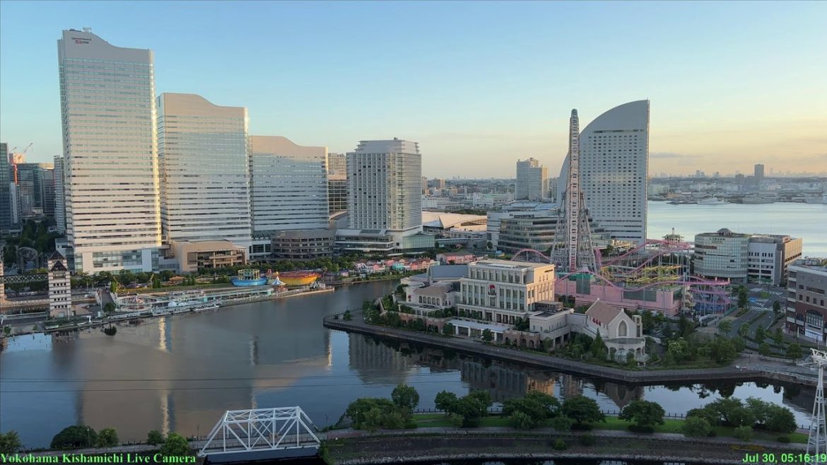 横浜みなとみらい21夜景Liveカメラ:Yokohama Kishamichi  Live Camera , 29 July 2022