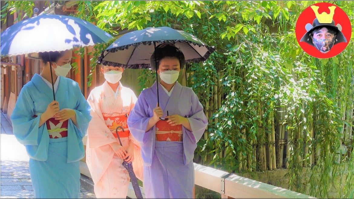 【Beautiful】Maiko & Geisha wearing a summer kimono in Gion Kyoto "Hassaku geiko greeting"