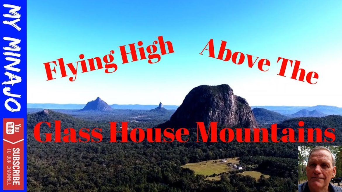Flying high above the Glass House Mountains, Queensland 2018