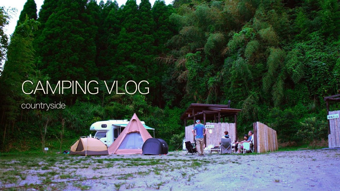 Relaxing camp in countryside, Japan (ASMR, campfire in the forest, nature sounds)