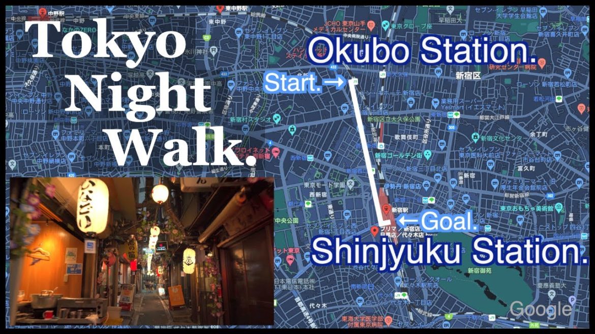 Tokyo Night walk. Okubo station to Shinjyuku station.