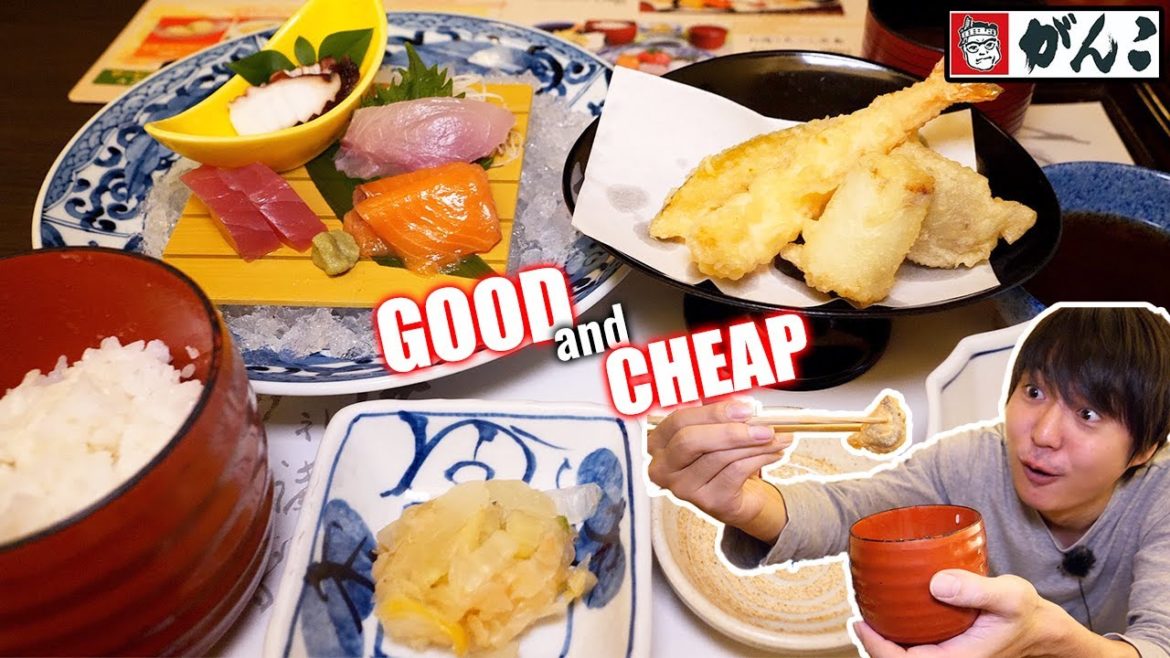 Sashimi with Tempura at Good and Cheap Restaurant "Ganko" in Namba Osaka, Japan! #227