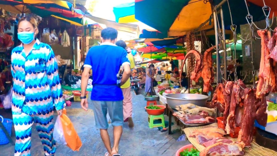 Phnom Penh Street Market | walking at traditional market, Cambodian food tour 2022