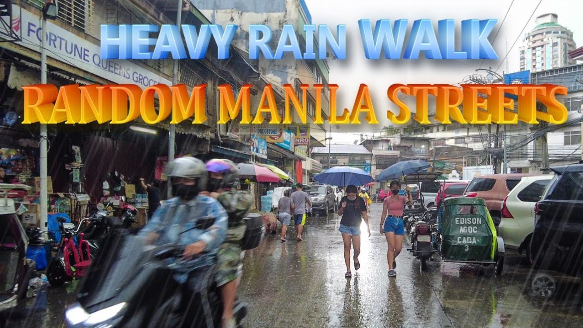 Walking Random Streets of Manila under Heavy Rain | 4K |