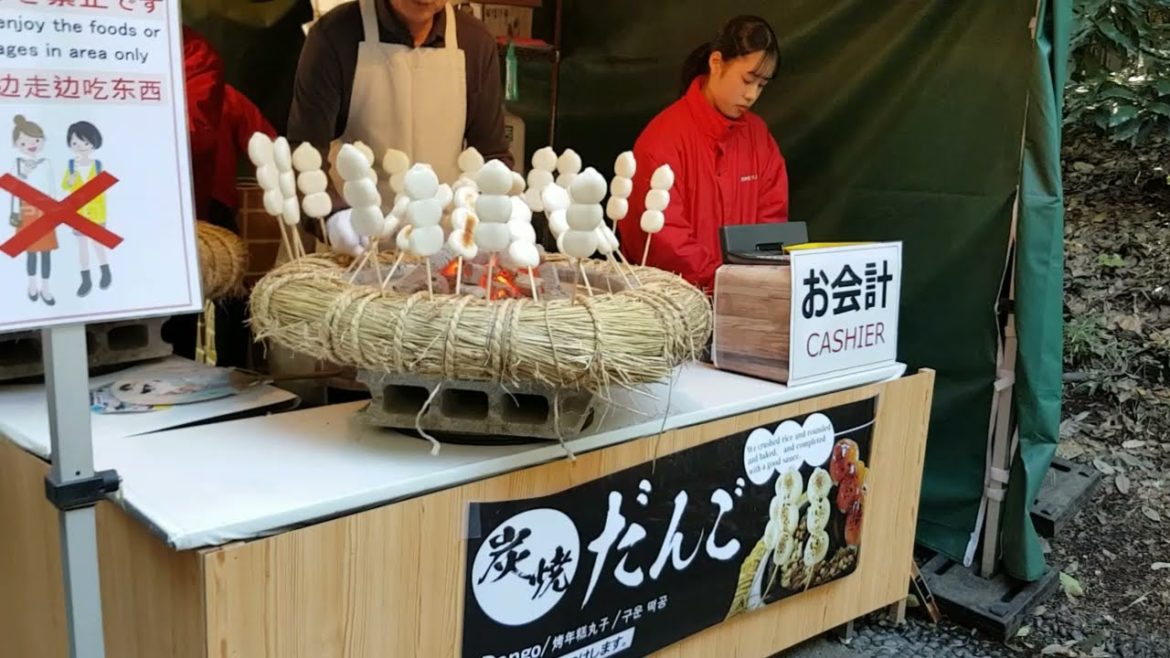Dango Japanese Dumplings, Ueno Japanese street food Japan.