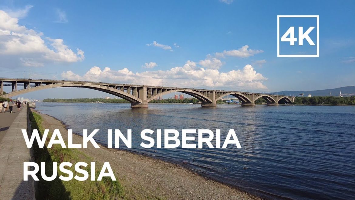 Walking tour around Russian city of Krasnoyarsk (Siberia) - Yenisey River Embankment [4k]