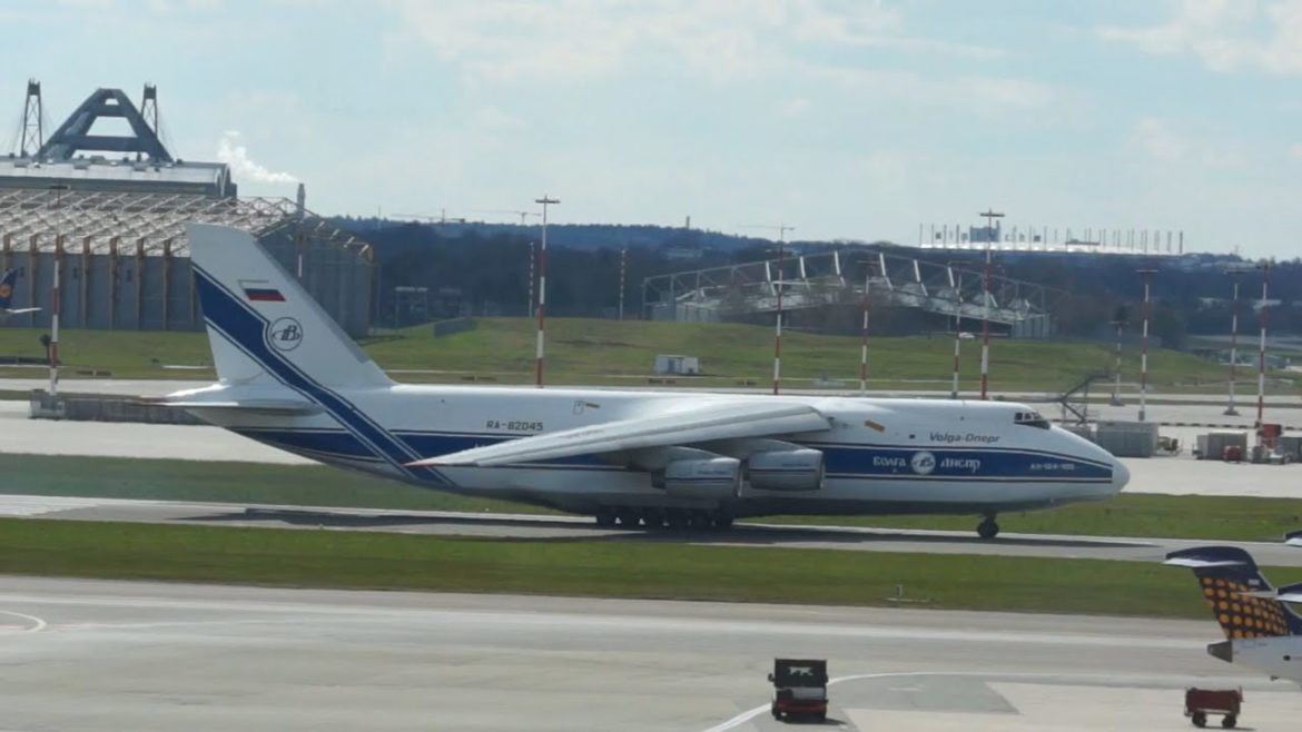 Volga-Dnepr Airlines Antonov An-124-100 Ruslan RA-82045 Take-off at Hamburg Airport Volga-Dnepr Airlines Antonov An-124-100 Ruslan RA-82045 Take-off at Hamburg Airport