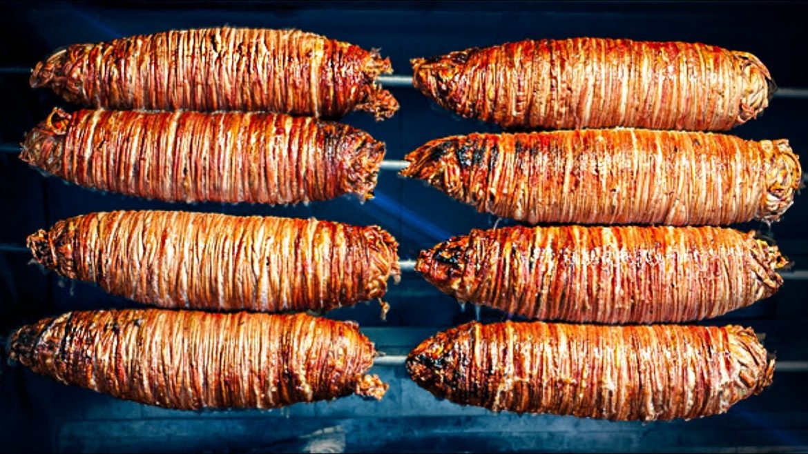 GIANT WORM on fire! 7 kg / Turkish Kokorec Recipe ASMR street food GIANT WORM on fire! 7 kg / Turkish Kokorec Recipe ASMR street food