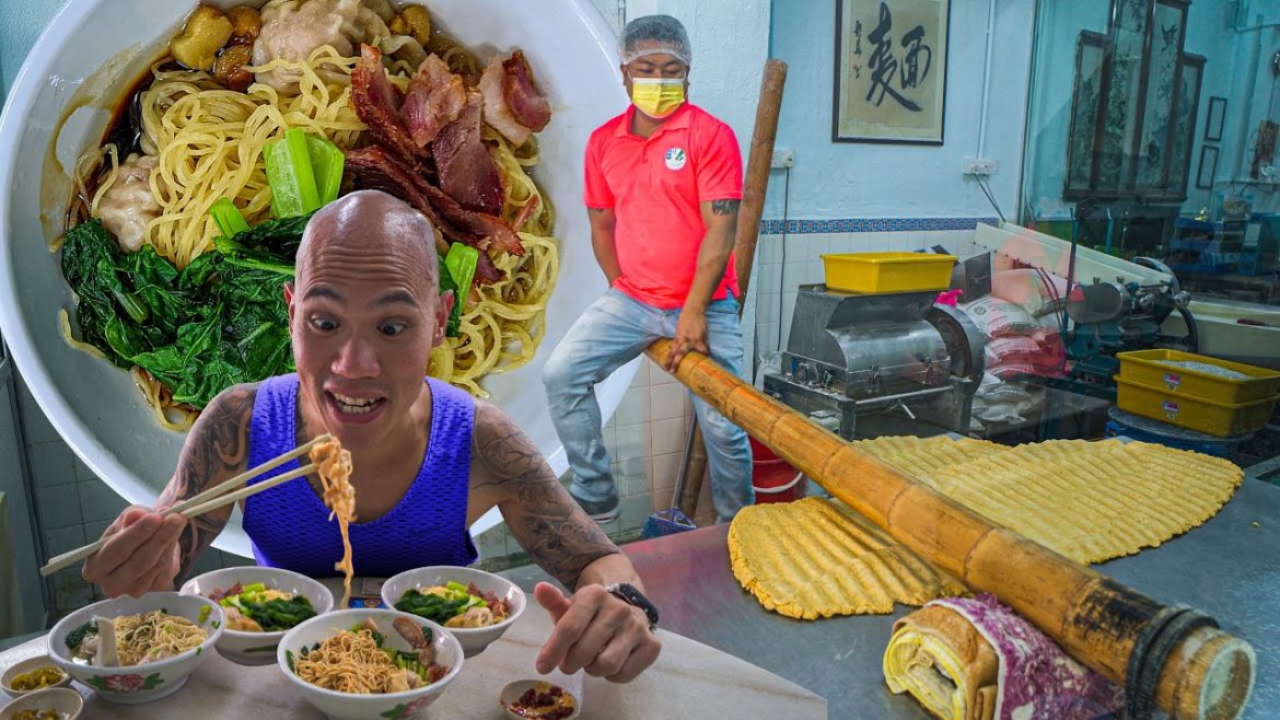 UNIQUE Street Food in Penang - TRADITIONAL BAMBOO POLE WONTON NOODLES + STREET FOOD TOUR OF MALAYSIA