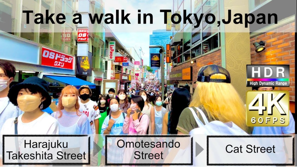 4K 60fps HDR// Take a walk in Tokyo, Japan, Harajuku Takeshita street→ Omotesando Street→ Cat Street