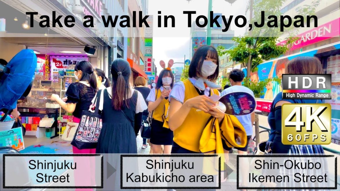 4K 60fps HDR// Take a walk in Tokyo, Japan, Shinjuku Street→Kabukicho area→Shin-Okubo Ikemen Street