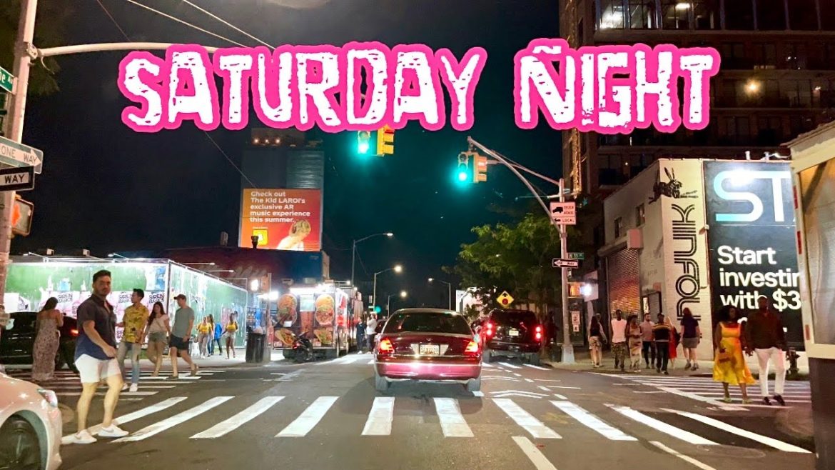 Saturday Night Tour Northside Piers Bedford Williamsburg Brooklyn NY, New York City United States 4k