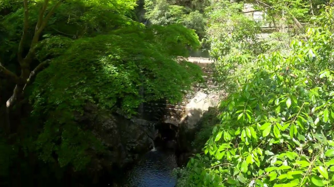 Beautiful Waterfall and view of Kobe in Japan short hike to the Nunobiki falls in 4K