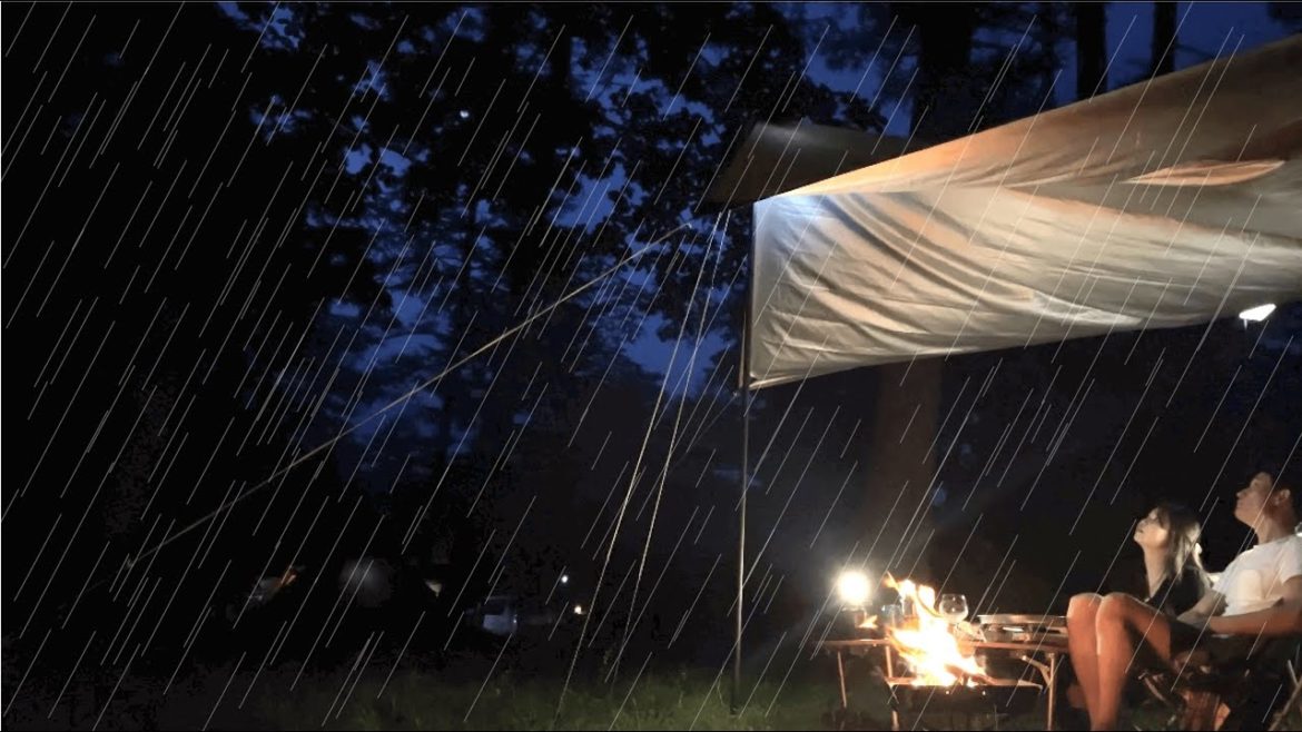#4 CAMPING in Heavy Rain (at night) [slow time, relaxing sounds, camping recipe] ASMR