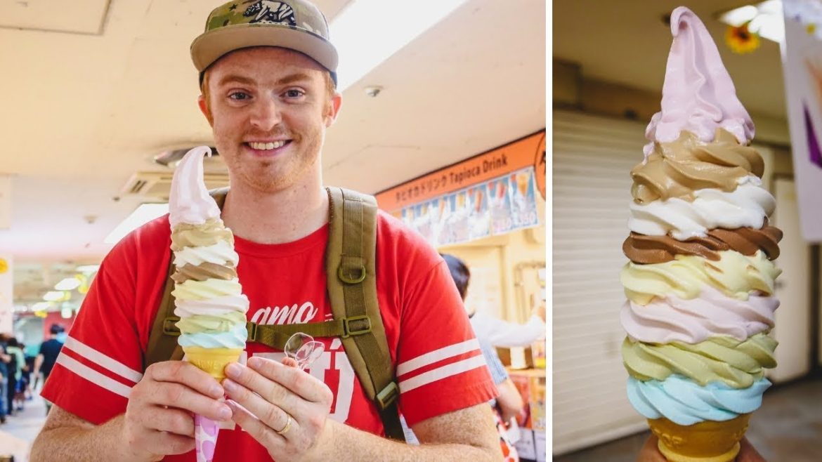 BIGGEST ICE CREAM in Tokyo, Japan! 8 FLAVORS GIANT Ice Cream Cone! 🍦