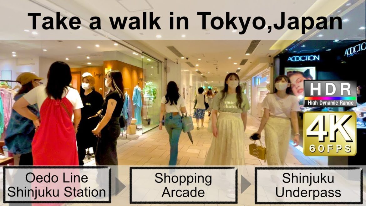4K 60fps HDR// Take a walk in Tokyo, Japan, Shinjuku Station→Underground Shopping Arcade→Underpass
