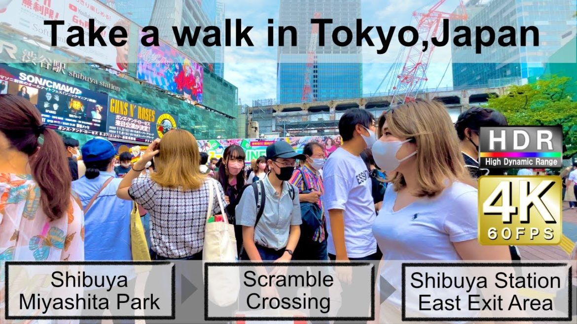 4K 60fps HDR// Take a walk in Tokyo,Japan,Shibuya Miyashita Park→Scramble Crossing→Shibuya East Area