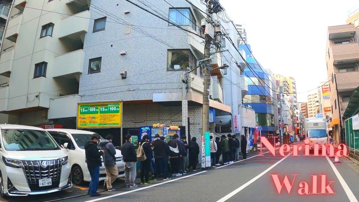 Line up for ramen. Nerima Tokyo in Japan walking tour. 【4K】3.2022 Line up for ramen. Nerima Tokyo in Japan walking tour. 【4K】3.2022