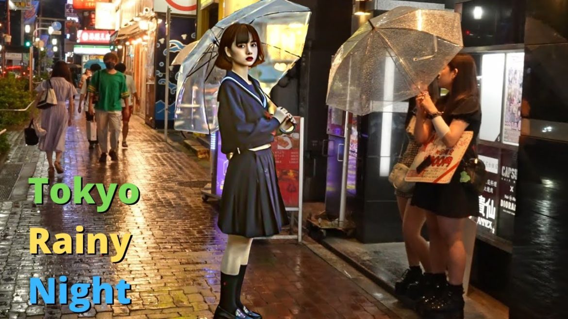 Tokyo's Trendy Nightlife Zone On a Rainy Night