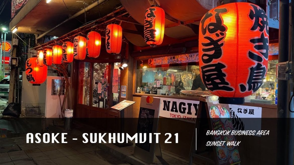 Asoke - Sukhumvit 21 - Bangkok Business Area Sunset Walk 4K HDR Thailand