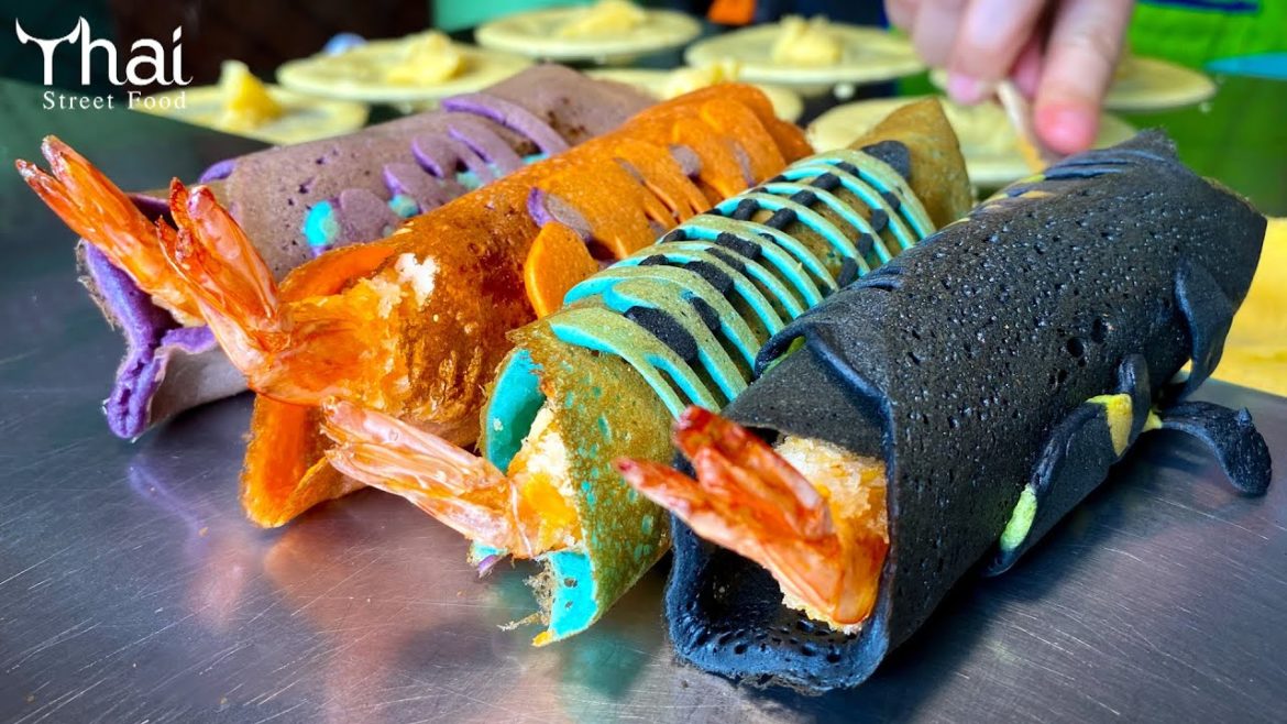 Colorful Pancake Rolls Shrimp Tempura | Kanom Tokyo | Thai Street Food