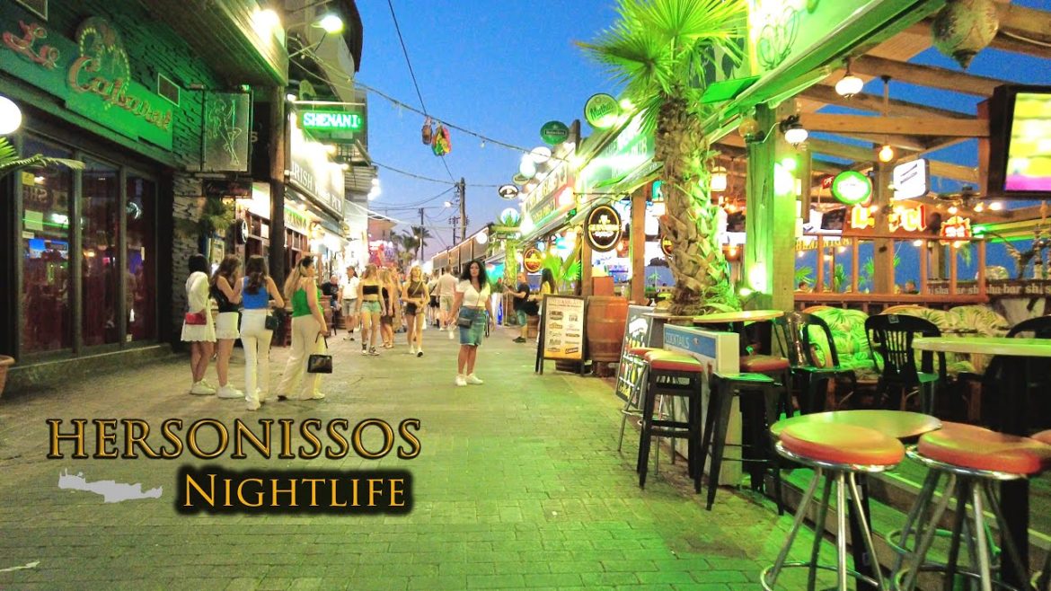 Hersonissos Nightlife 🎥▶️🎞️| 4K Walking Tour in Hersonissos of Crete | City Driver Tours | Kreta 💫