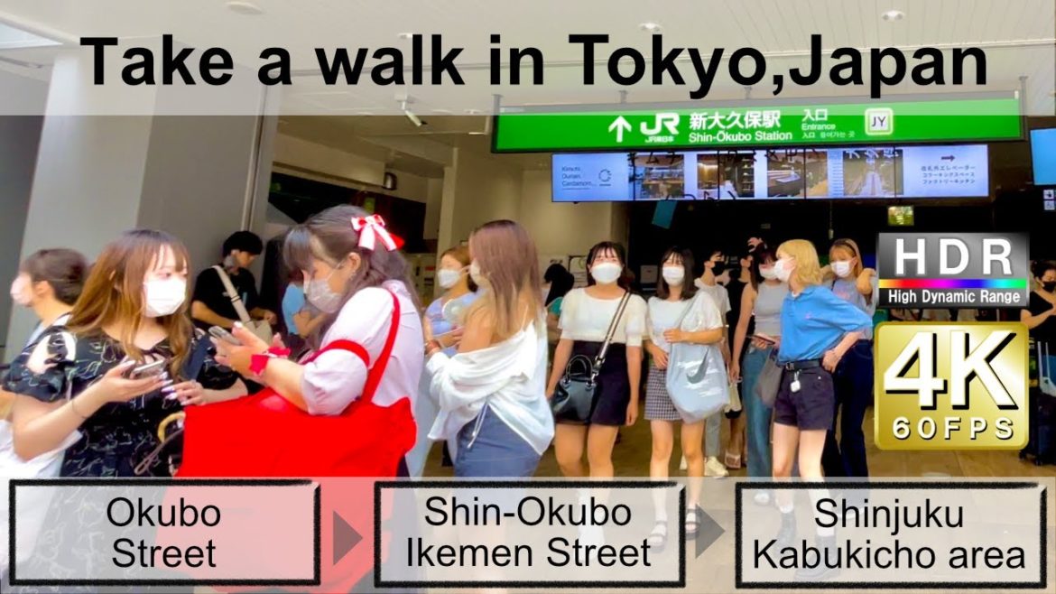 4K 60fps HDR// Take a walk in Tokyo, Japan,Okubo Street→Shin−Okubo Ikemen Street→Kabukicho area