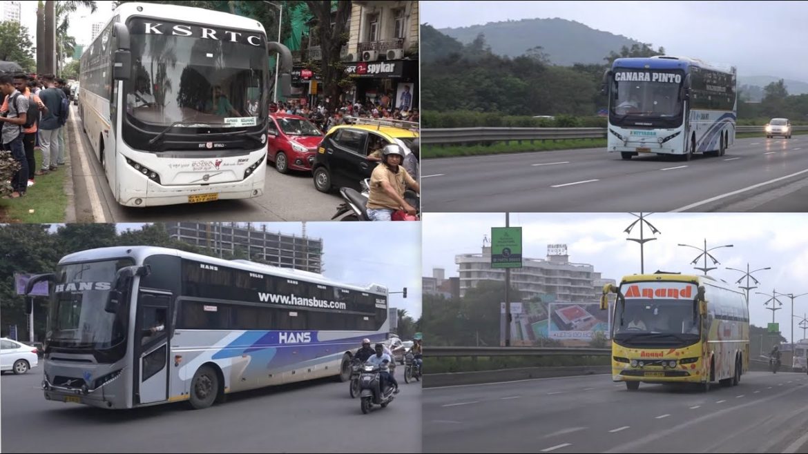 Colourful Variety Of Volvo & Scania Buses In Beautiful Monsoon Season On Mumbai Pune Expressway Etc