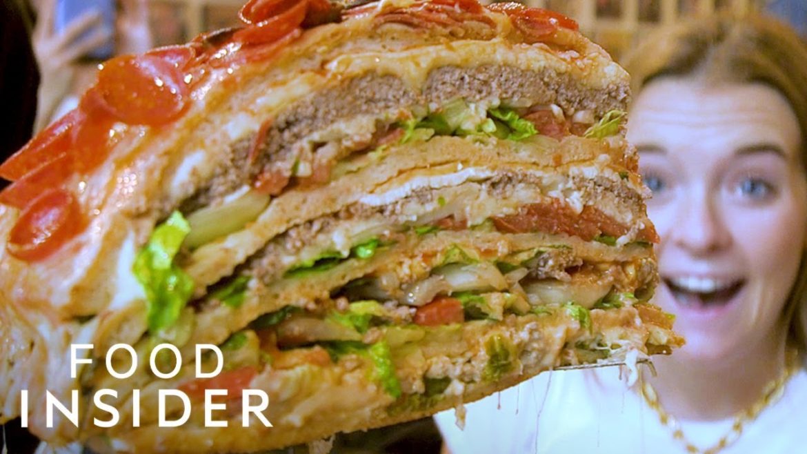 Giant Pizza Burger Hybrid Weighs Over 40 Pounds Giant Pizza Burger Hybrid Weighs Over 40 Pounds