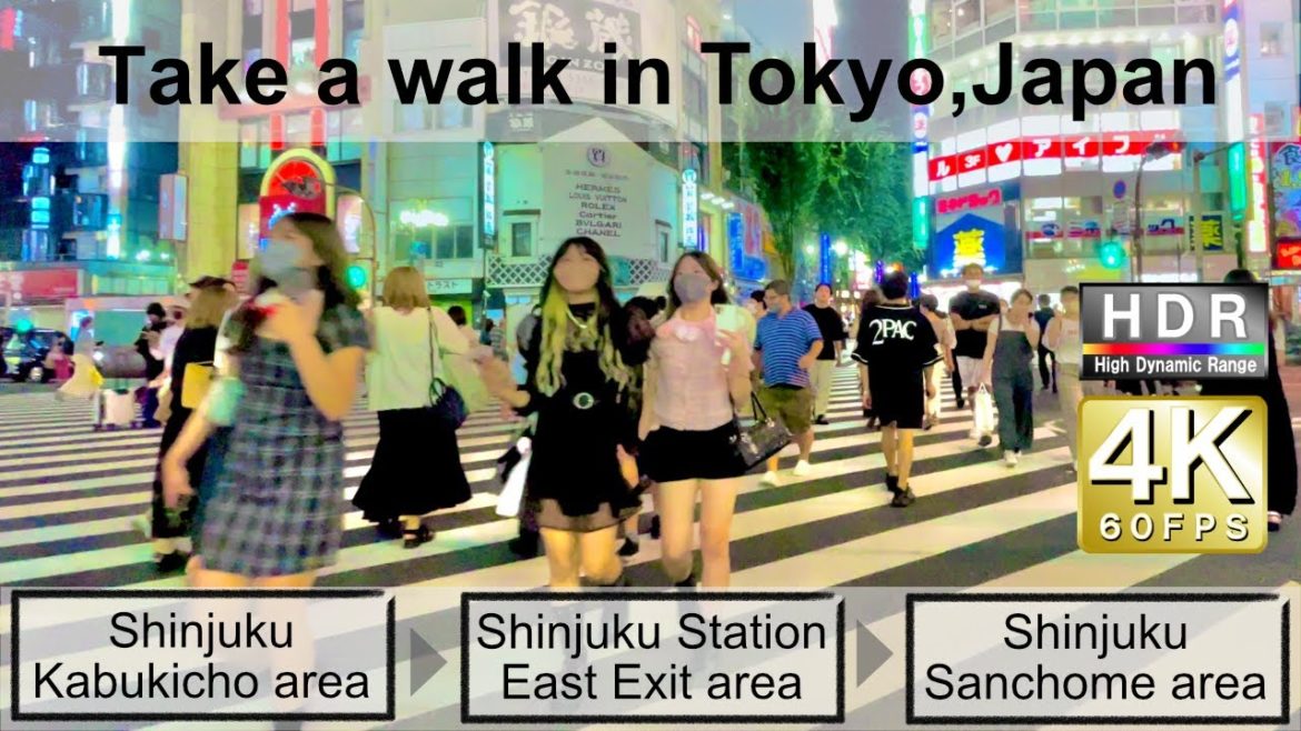 4K 60fps HDR// Take a walk in Tokyo, Japan,Shinjuku kabukicho area→Sinjuku East area→Sanchome Area