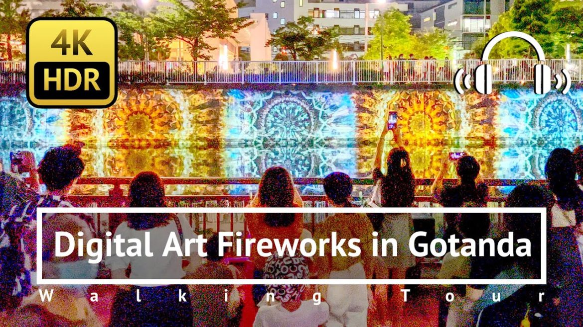 Tokyo Gotanda & Digital Art Fireworks by NAKED Walking Tour - Tokyo Japan [4K/HDR/Binaural]