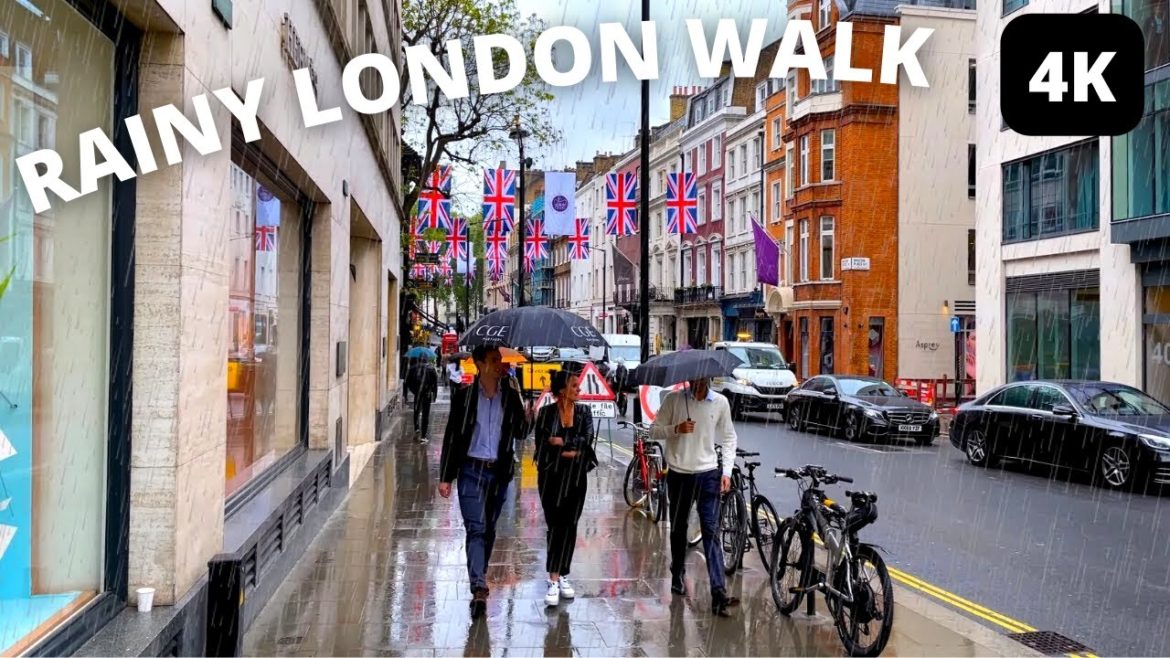 London Rain Walk in West End, Soho & Mayfair Streets ☔ | 4K HD | City Ambience