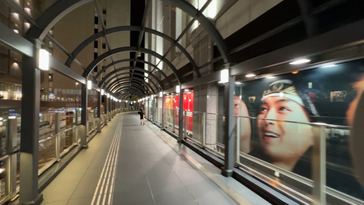 4K Osaka city Umeda virtual walking tour at night. November 2021