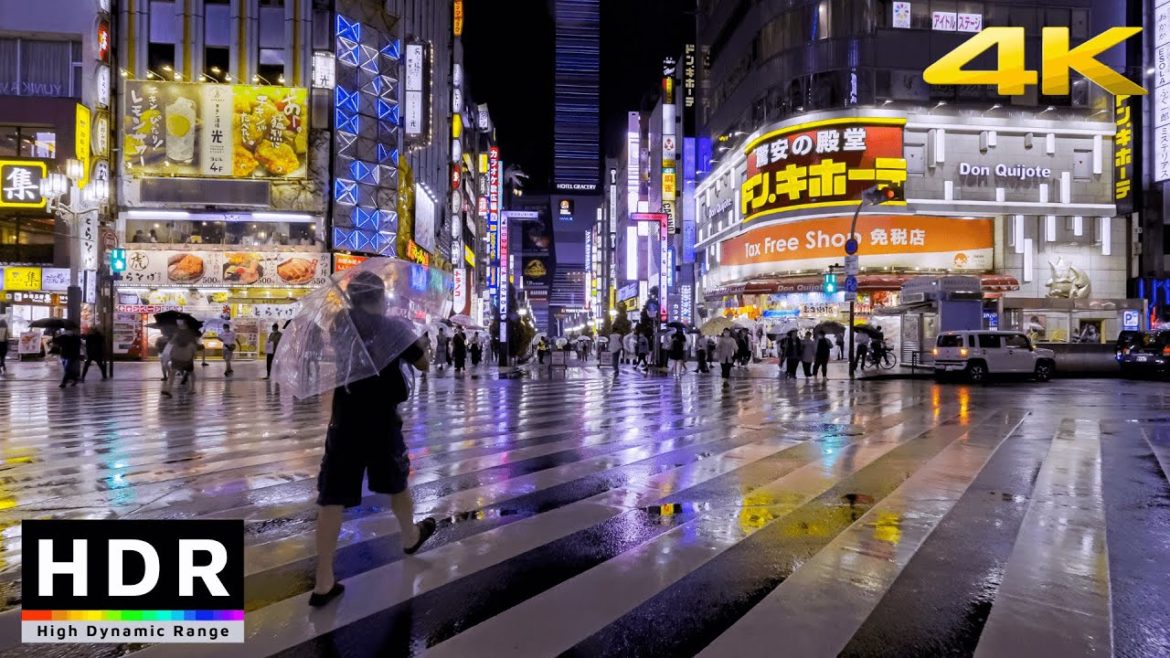 4K HDR // Tokyo rainy backstreets to Shinjuku