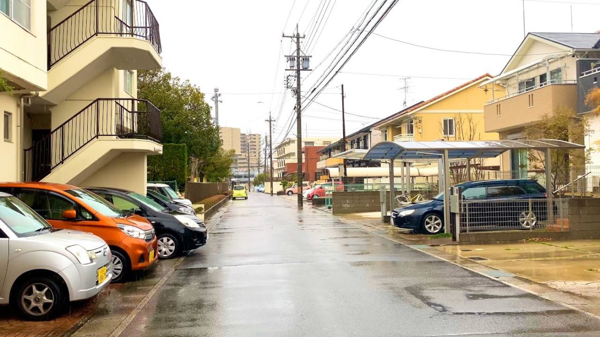 【4K】Heavy Rain Walk in Modern Japanese Neighborhood (Nagoya) - Relaxing Rain Sounds For Sleep #ASMR