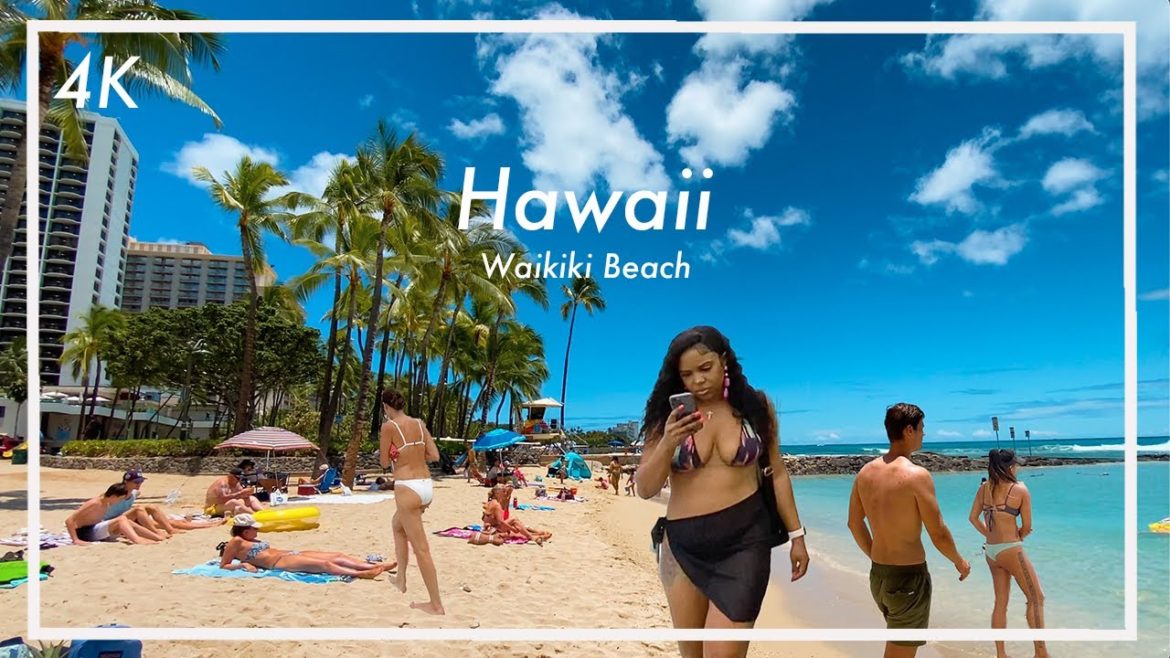 [4K] Hawaii 🇺🇸 | Honolulu Waikiki Beach 🌴 CROWDED Walking Tour at the Beach and Shopping Street! 🌞
