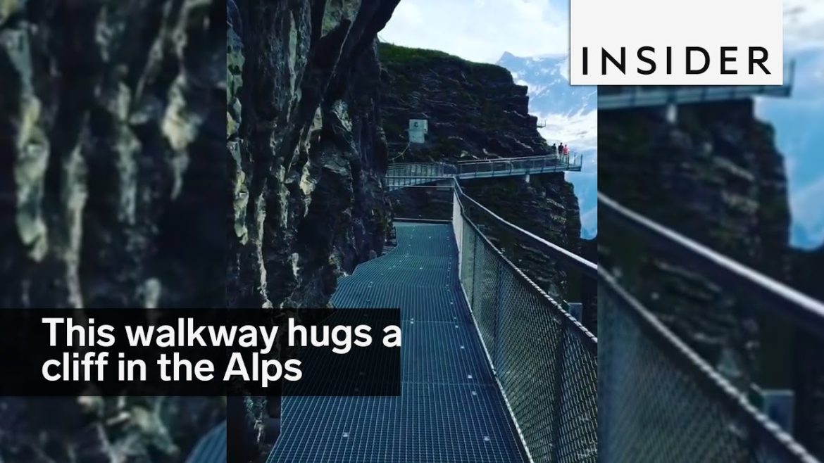 This terrifying walkway hugs a rugged cliff in the Alps