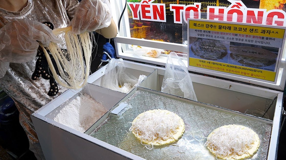 꿀타래에 무슨 짓을 한거죠? 이젠 그냥 먹지마! 신박한 꿀타래 코코넛 샌드과자 #shorts - Amazing! Dragon's Beard Candy / street food