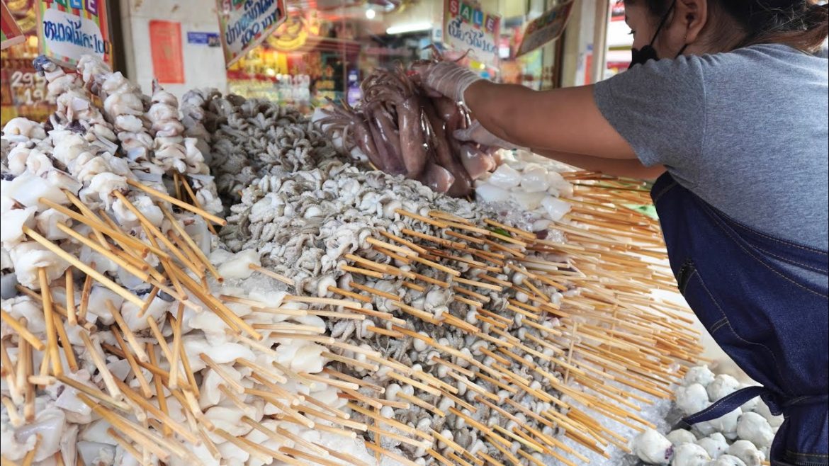 Tasty! Grilled Seafood Skewers With Spicy Sauce - Thai Street Food
