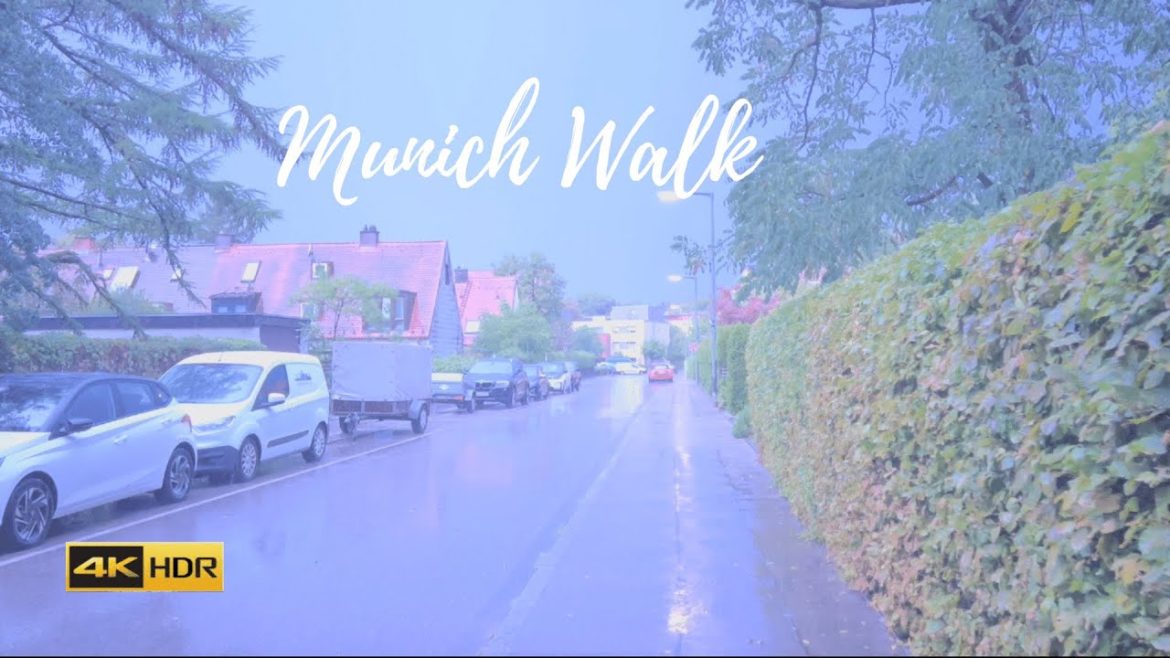 [4K HDR] Walking in Heavy Thunderstorm at Night in Munich - Umbrella Binaural 3D Rain Sounds - ASMR