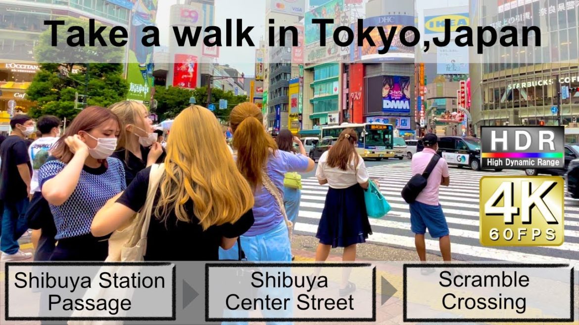 4K 60fps HDR// Take a walk in Tokyo, Japan, Shibuya Station Passage→Center Street→ Scramble Crossing