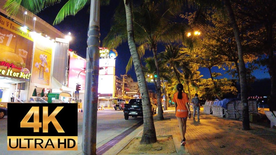Pattaya 4K Walk Empty 2nd Road and Congestion Beach Road. 2021 Apr 20th.