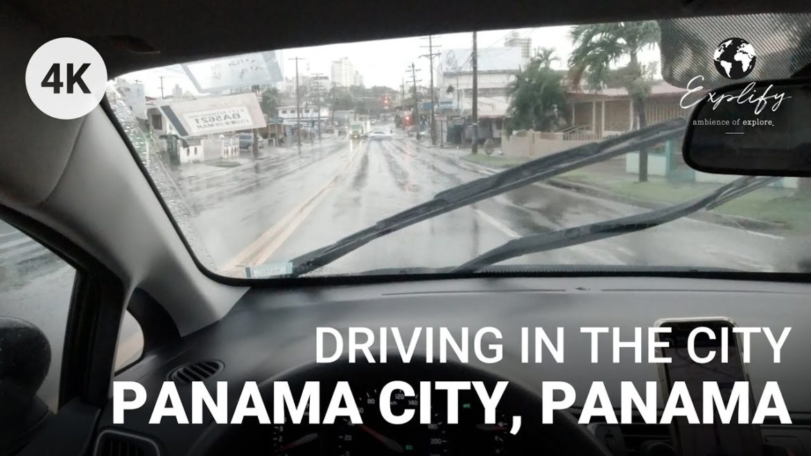 Car Driving In Rainy day - Panama City, Panama | 4K 60FPS POV Tour | Engine white noise