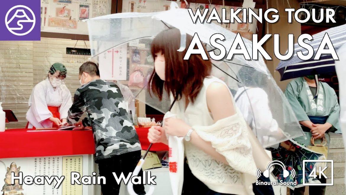 【4K】Walk in Heavy Rain Asakusa in Tokyo, Japan [ #ASMR Walking Tour]