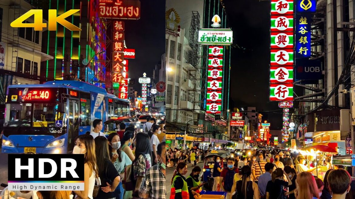 4K HDR 60fps // Sunday CROWDED Walk in Chinatown 2022 | Street Food | Bangkok, Thailand