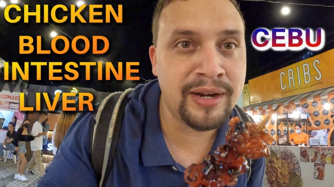 Foreigner EATS Street Food In Cebu, Philippines ( Isaw Isaw, chicken blood/ Liver)