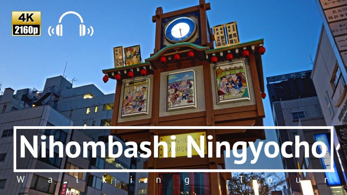 [4K/Binaural] Night Walk in Nihombashi Ningyocho - Tokyo Japan
