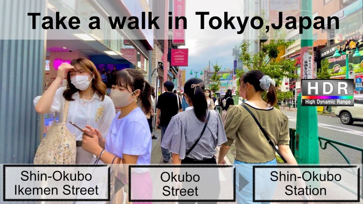 4K 60fps HDR// Take a walk in Tokyo, Japan, Shin−Okubo Ikemen Street→Okubo Street→Shin−Okubo Station