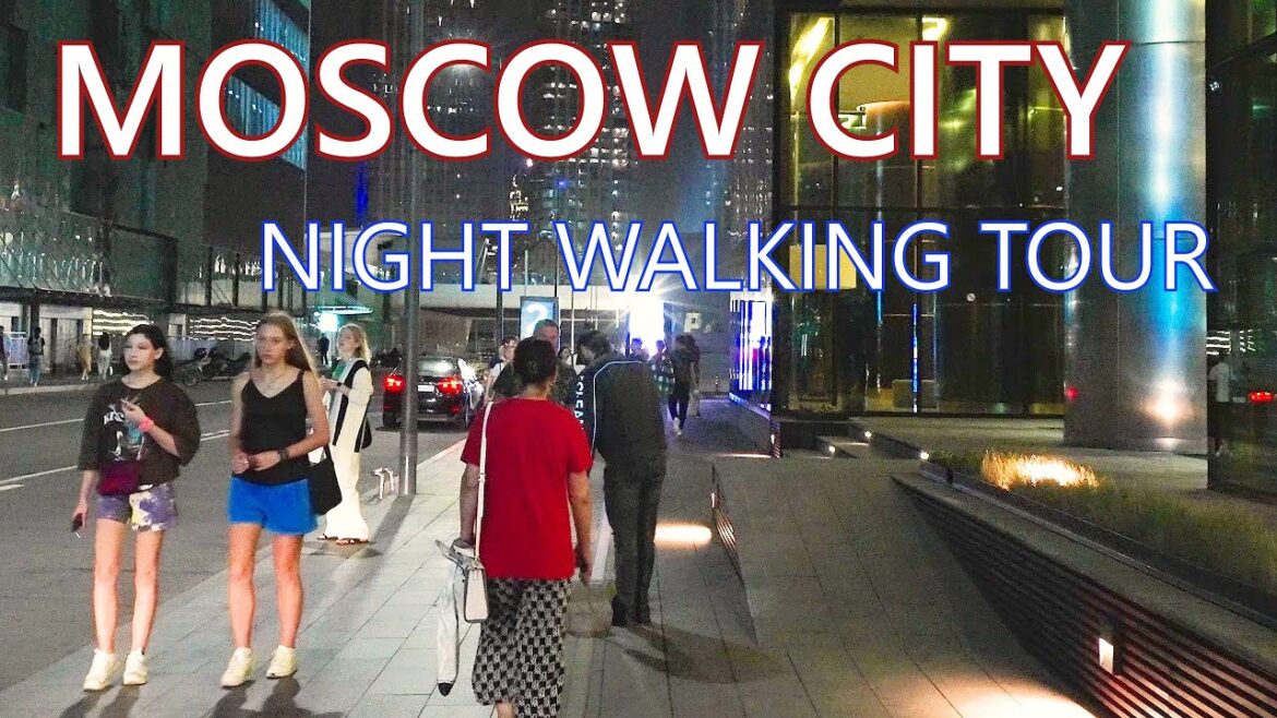 Moscow City - Night Walking Tour - Russia - 4K🎧- Evening City Walk With Ambient Sounds