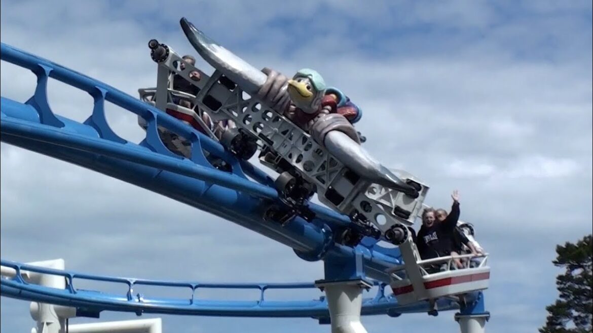 Tranan S&S Free Fly Roller Coaster POV Skara Sommerland Sweden